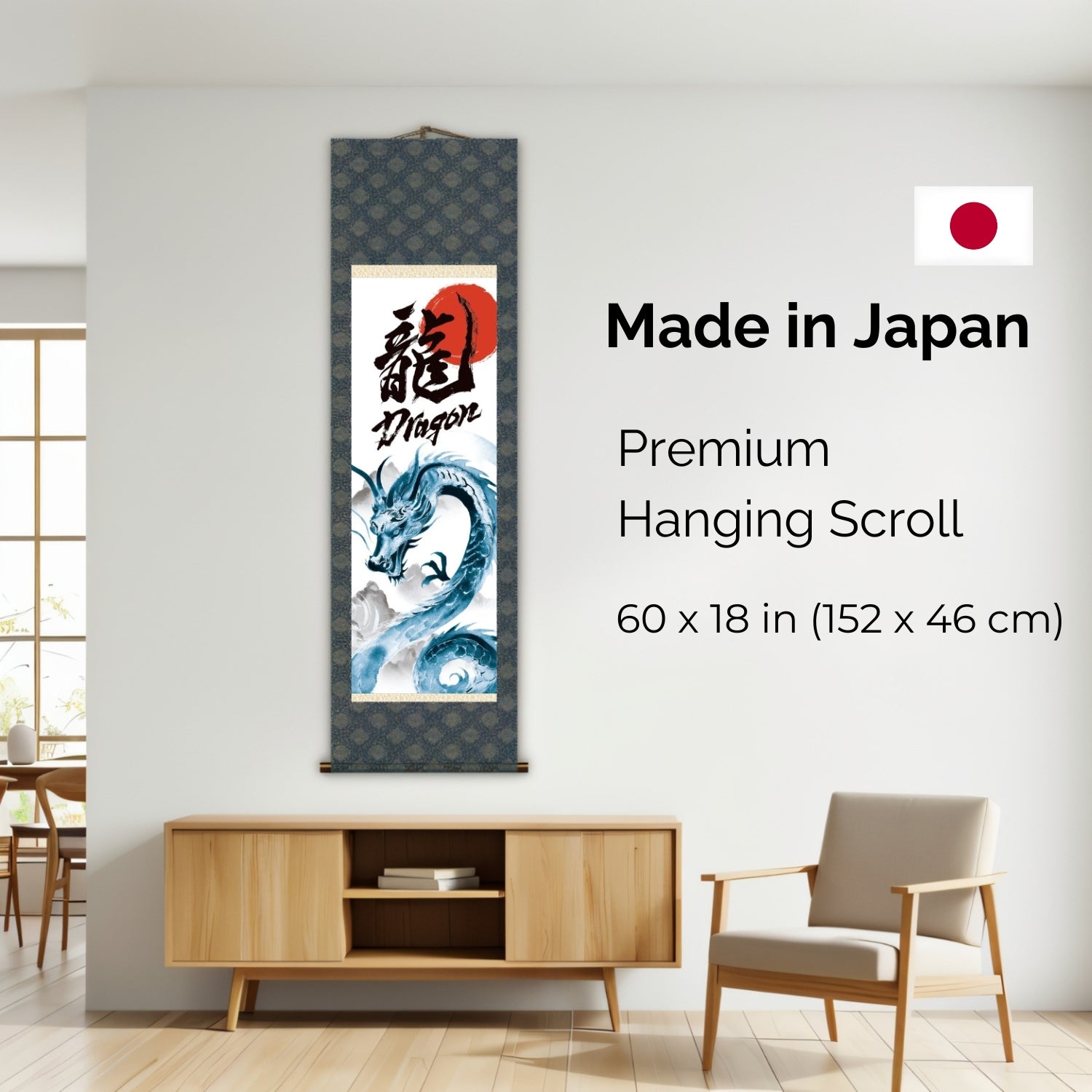 Kakemono mural Dragon japonais – Dragon bleu ascendant